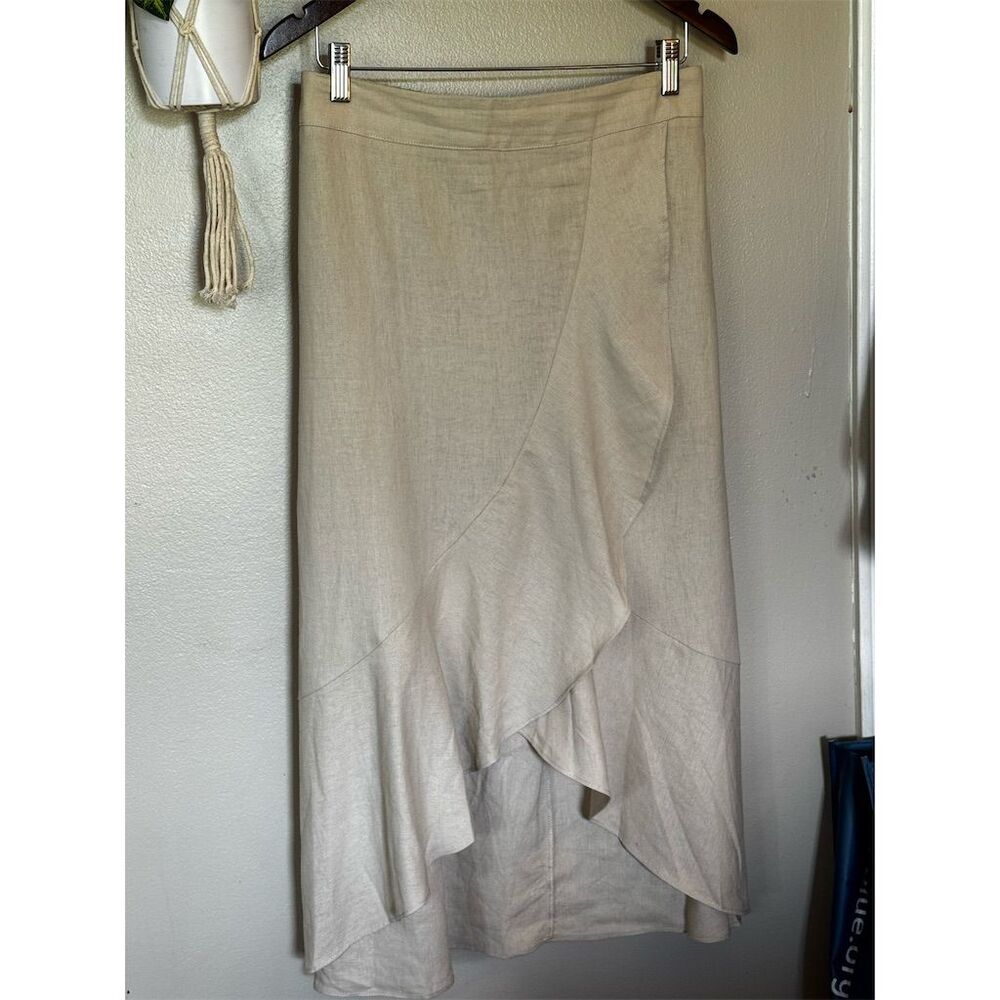 Westport Women's Beige A-Line‎ Midi Skirt XL Elastic Waist Ruffle Hem - Picture 2 of 5